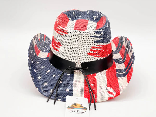 Aspen Patriotic Western USA Flag Paper Braid Cowboy Hat