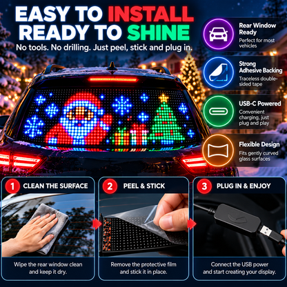 🚗🎄 Smart LED Pixel Car Display — App-Controlled Custom Text, Colors & Animations🎄