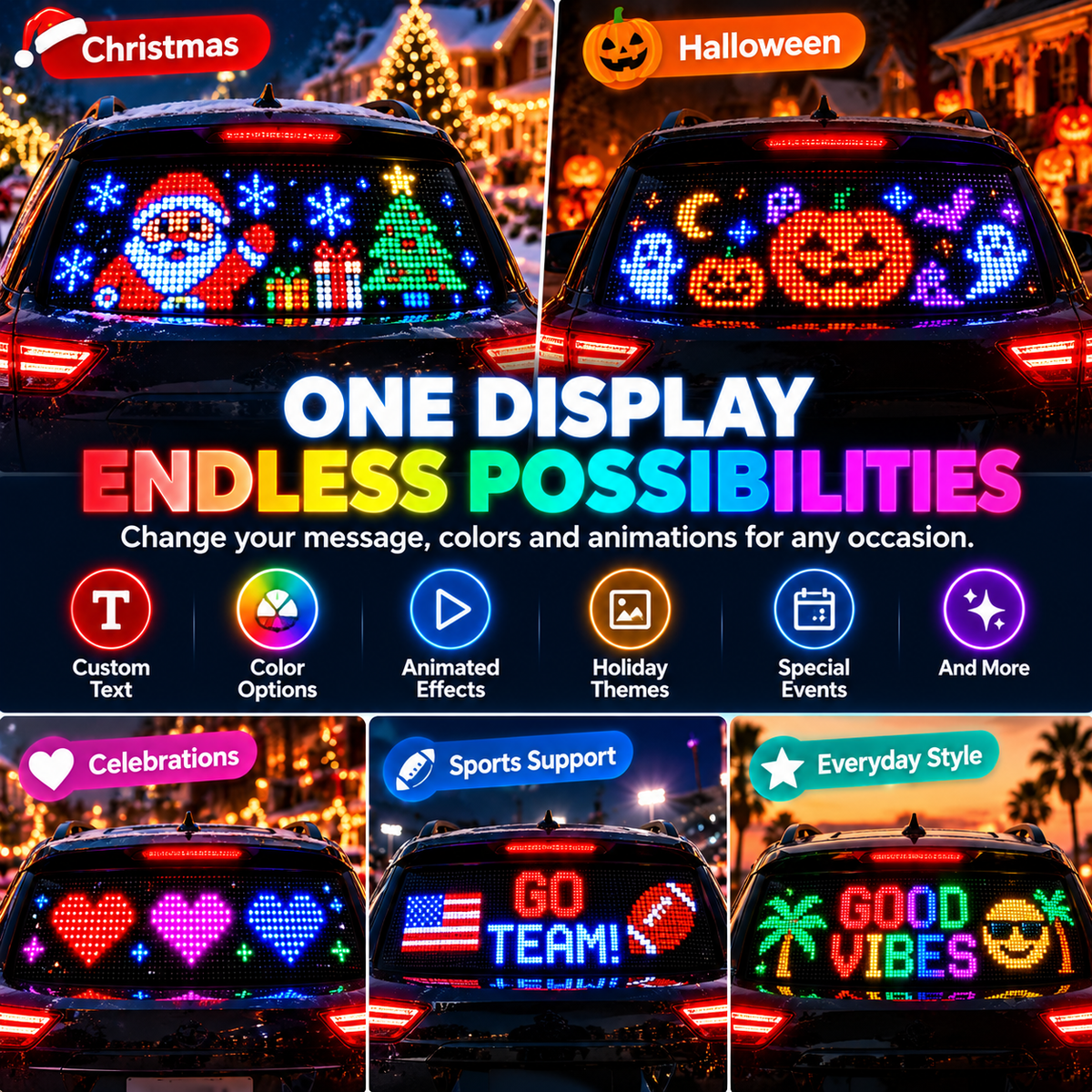 🚗🎄 Smart LED Pixel Car Display — App-Controlled Custom Text, Colors & Animations🎄