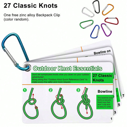 Waterproof Outdoor Knots Reference Guide – 23 Rope Knots Pocket Card Set with Storage Clip for Camping, Boating & Emergency Survival