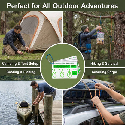 Waterproof Outdoor Knots Reference Guide – 23 Rope Knots Pocket Card Set with Storage Clip for Camping, Boating & Emergency Survival