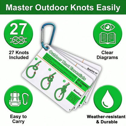 Waterproof Outdoor Knots Reference Guide – 23 Rope Knots Pocket Card Set with Storage Clip for Camping, Boating & Emergency Survival