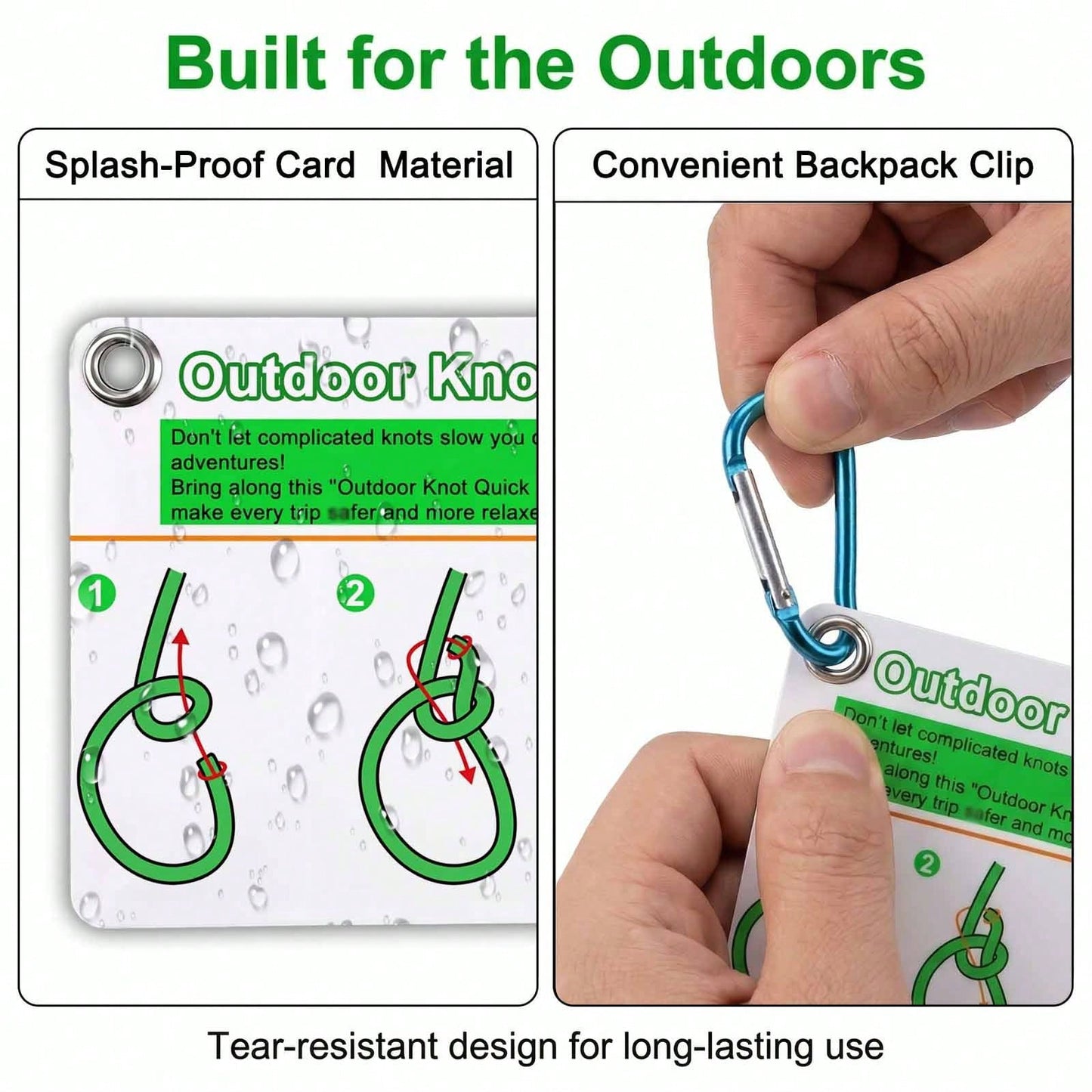Waterproof Outdoor Knots Reference Guide – 23 Rope Knots Pocket Card Set with Storage Clip for Camping, Boating & Emergency Survival