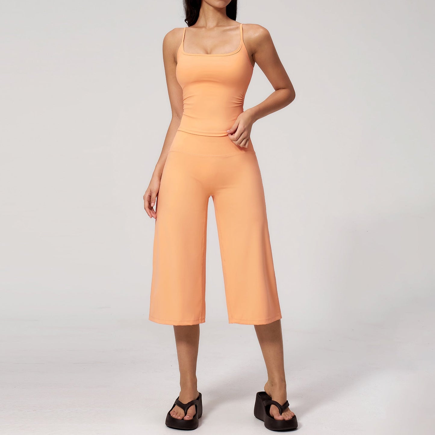 Women's 2-Piece Athleisure Fitness Clothes - Slimming Camisole Yoga Tank Top, High-Waisted Quick-Dry