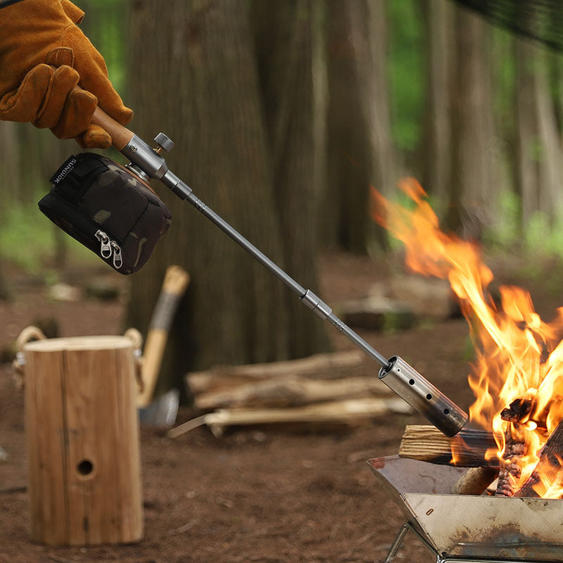 Heavy Duty Multi-Stage Extension Flame Torch – Detachable Stainless Steel Camping Blowtorch with Solid Wooden Handle & Pulse Igniter