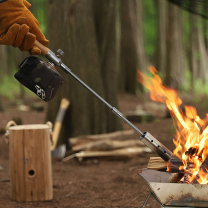 Heavy Duty Multi-Stage Extension Flame Torch – Detachable Stainless Steel Camping Blowtorch with Solid Wooden Handle & Pulse Igniter