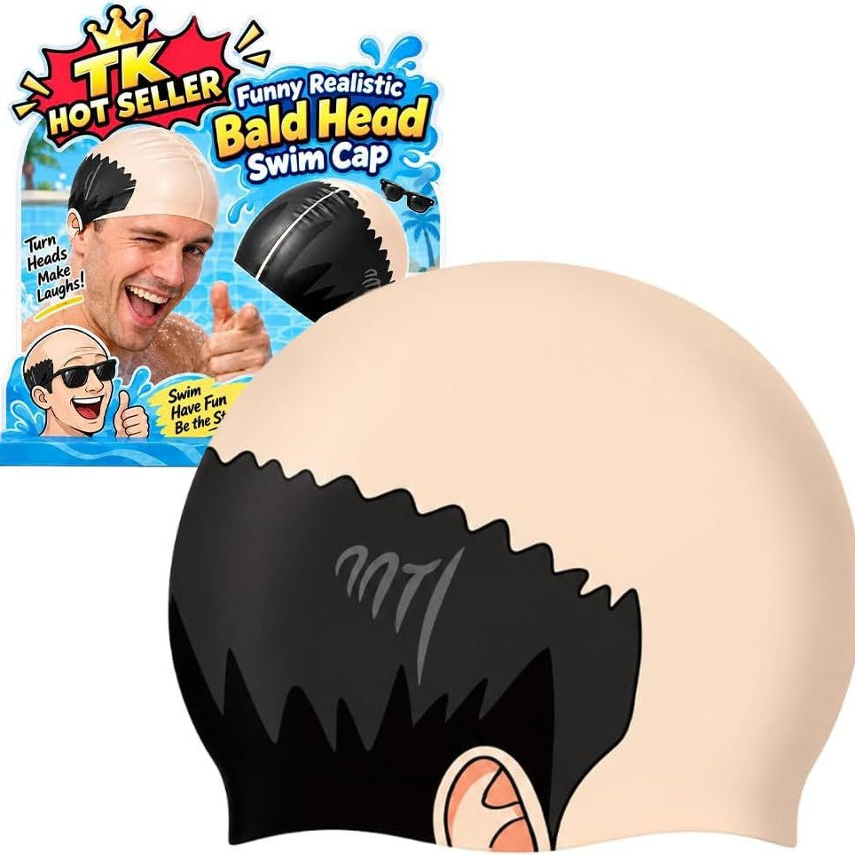 😂 Bald Guy Swim Cap – Realistic Bald Head Novelty Swimming Cap 💦