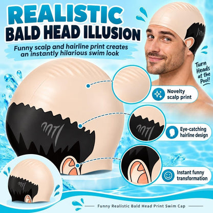 😂 Bald Guy Swim Cap – Realistic Bald Head Novelty Swimming Cap 💦