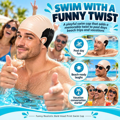 😂 Bald Guy Swim Cap – Realistic Bald Head Novelty Swimming Cap 💦