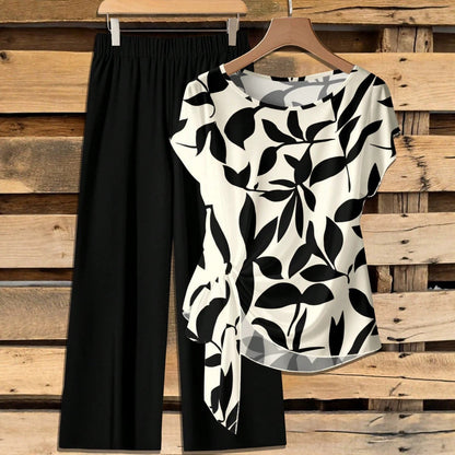 🌸 Women's Casual Printed Shirt & Straight Pants Set