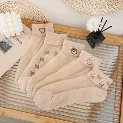 🌸5 Pairs Womens Sheer Floral Mesh Ankle Socks