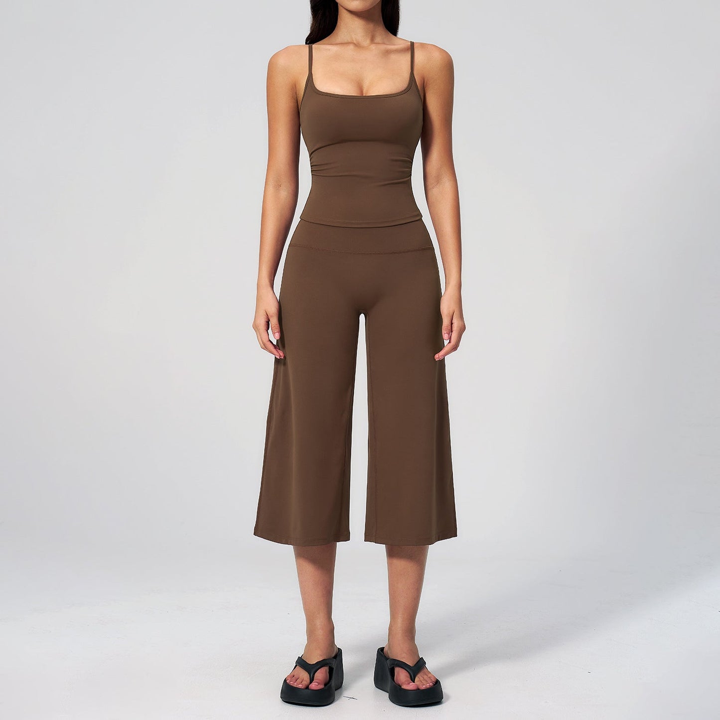 Women's 2-Piece Athleisure Fitness Clothes - Slimming Camisole Yoga Tank Top, High-Waisted Quick-Dry