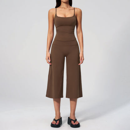 Women's 2-Piece Athleisure Fitness Clothes - Slimming Camisole Yoga Tank Top, High-Waisted Quick-Dry
