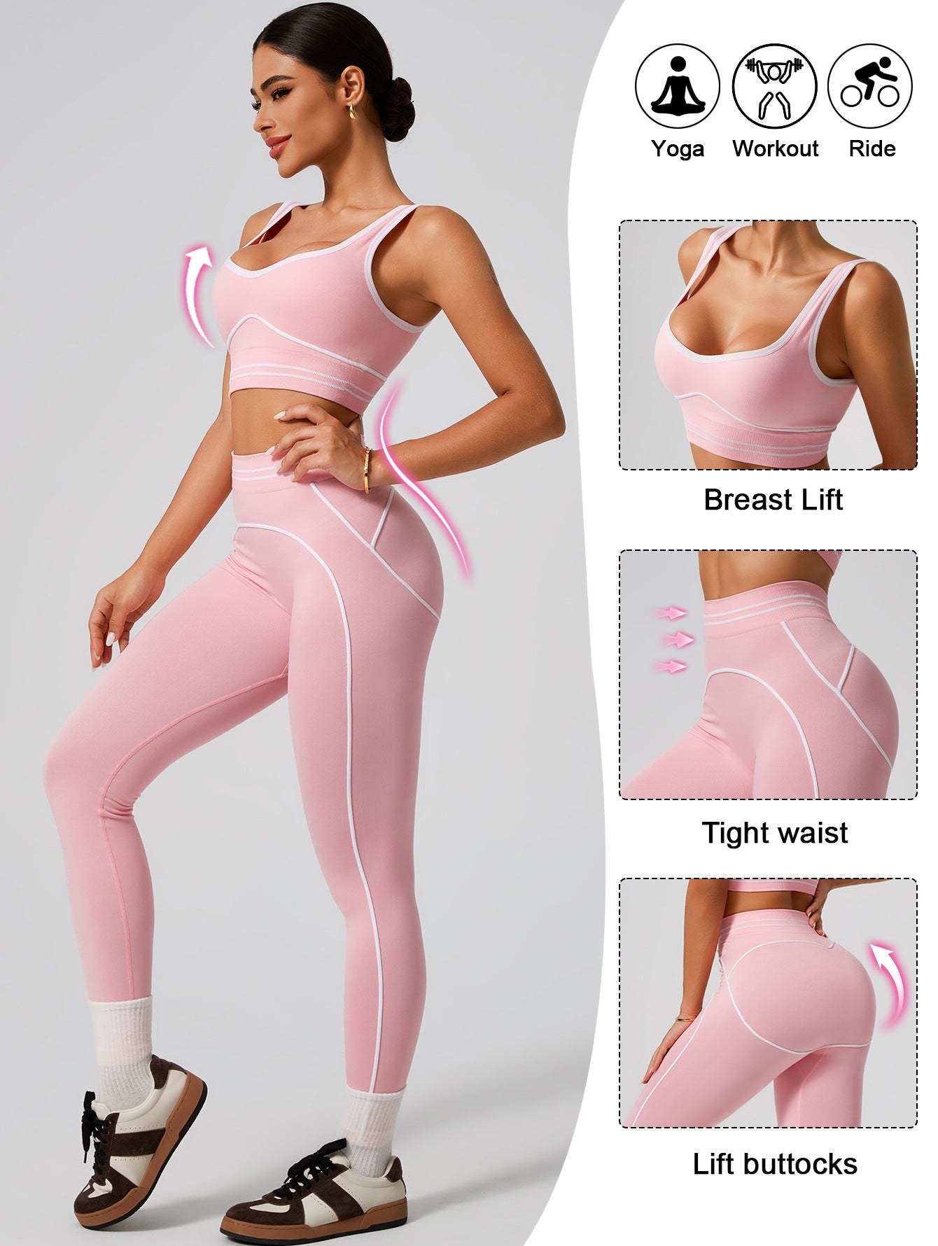 PINK SCULPTING WORKOUT SET | High-Waist Leggings &amp; Sports Bra