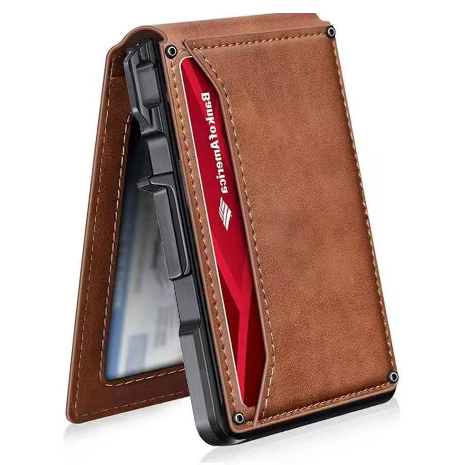 Premium Full-Grain Leather Slim Wallet for Men – 🔒 RFID Blocking Pop-Up Card Case with Money Clip & ID Window