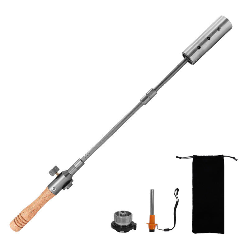 Heavy Duty Multi-Stage Extension Flame Torch – Detachable Stainless Steel Camping Blowtorch with Solid Wooden Handle & Pulse Igniter