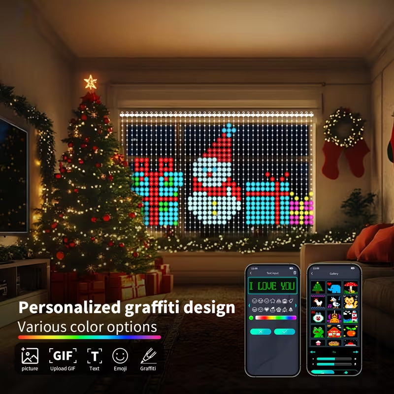 🎄 Smart RGB Pixel Balcony Lights – App-Controlled Animated Holiday Display for Balcony & Window Decor-2m*2m