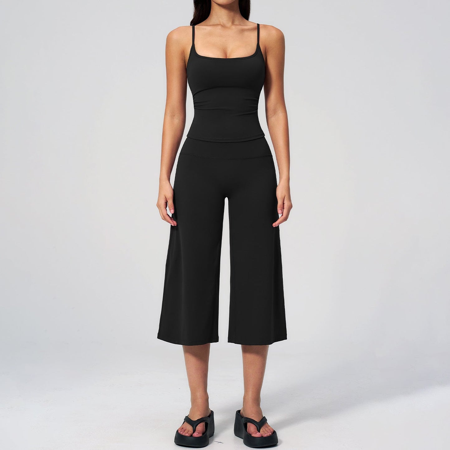 Women's 2-Piece Athleisure Fitness Clothes - Slimming Camisole Yoga Tank Top, High-Waisted Quick-Dry