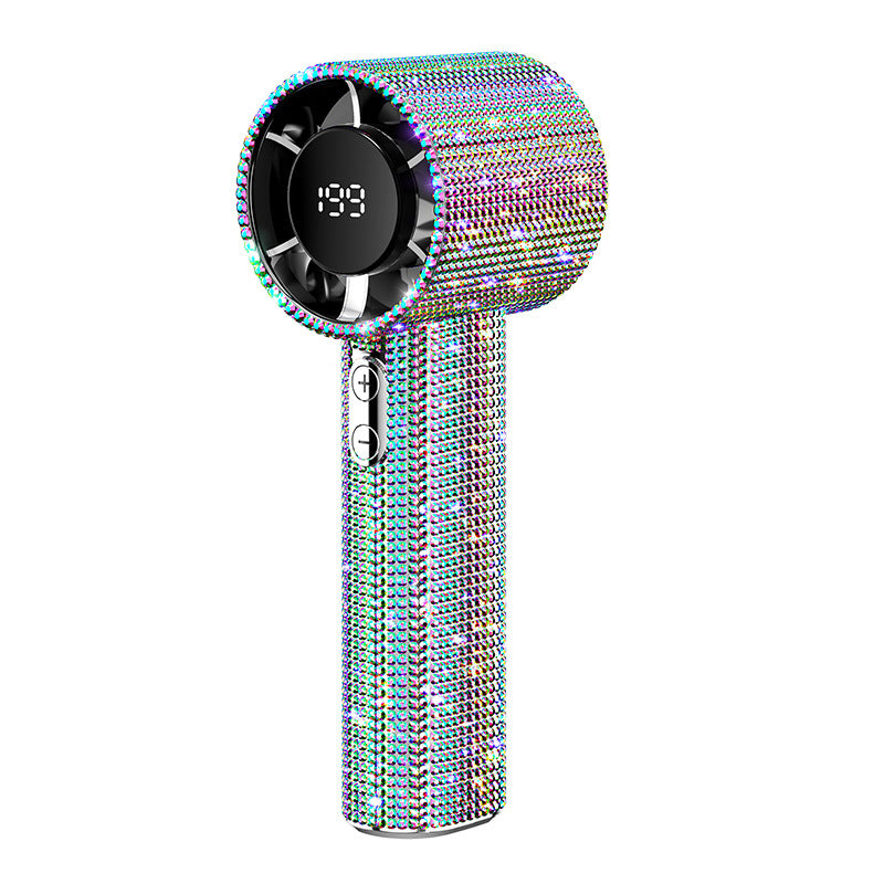 💎 Full Diamond Handheld Fan | Digital Display & Adjustable Speed