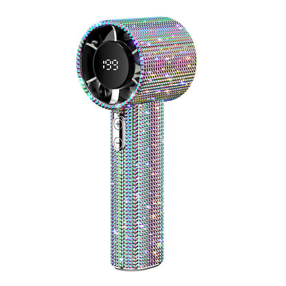 💎 Full Diamond Handheld Fan | Digital Display & Adjustable Speed