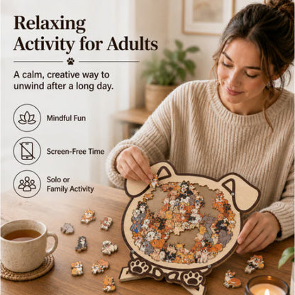 🎨 Artistic Wooden Dog Puzzle with Display Frame, Unique Shaped Jigsaw Puzzle for Adults Stress Relief Home Decor Creative Gift
