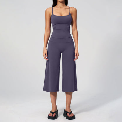Women's 2-Piece Athleisure Fitness Clothes - Slimming Camisole Yoga Tank Top, High-Waisted Quick-Dry