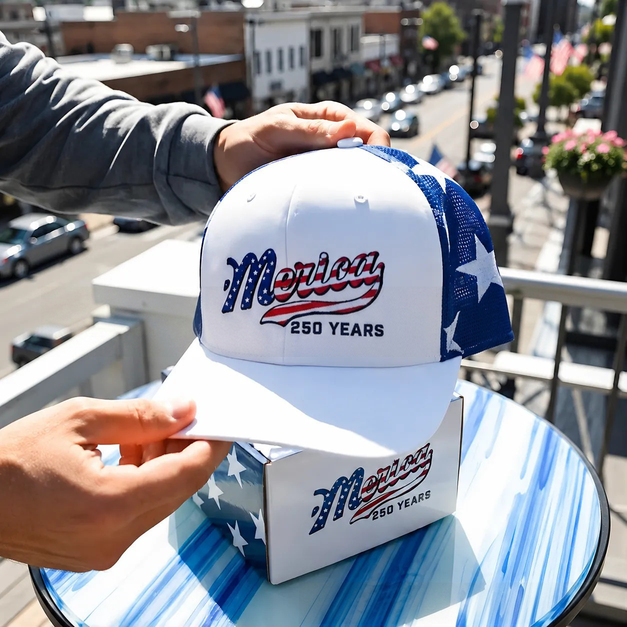 Men's 250th American Anniversary Trucker Hat Patriotic USA Flag