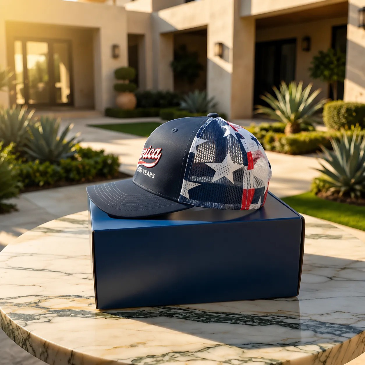 Men's 250th American Anniversary Trucker Hat Patriotic USA Flag