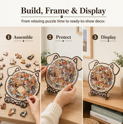 🎨 Artistic Wooden Dog Puzzle with Display Frame, Unique Shaped Jigsaw Puzzle for Adults Stress Relief Home Decor Creative Gift