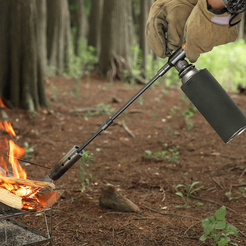 Heavy Duty Multi-Stage Extension Flame Torch – Detachable Stainless Steel Camping Blowtorch with Solid Wooden Handle & Pulse Igniter
