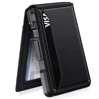 Premium Full-Grain Leather Slim Wallet for Men – 🔒 RFID Blocking Pop-Up Card Case with Money Clip & ID Window