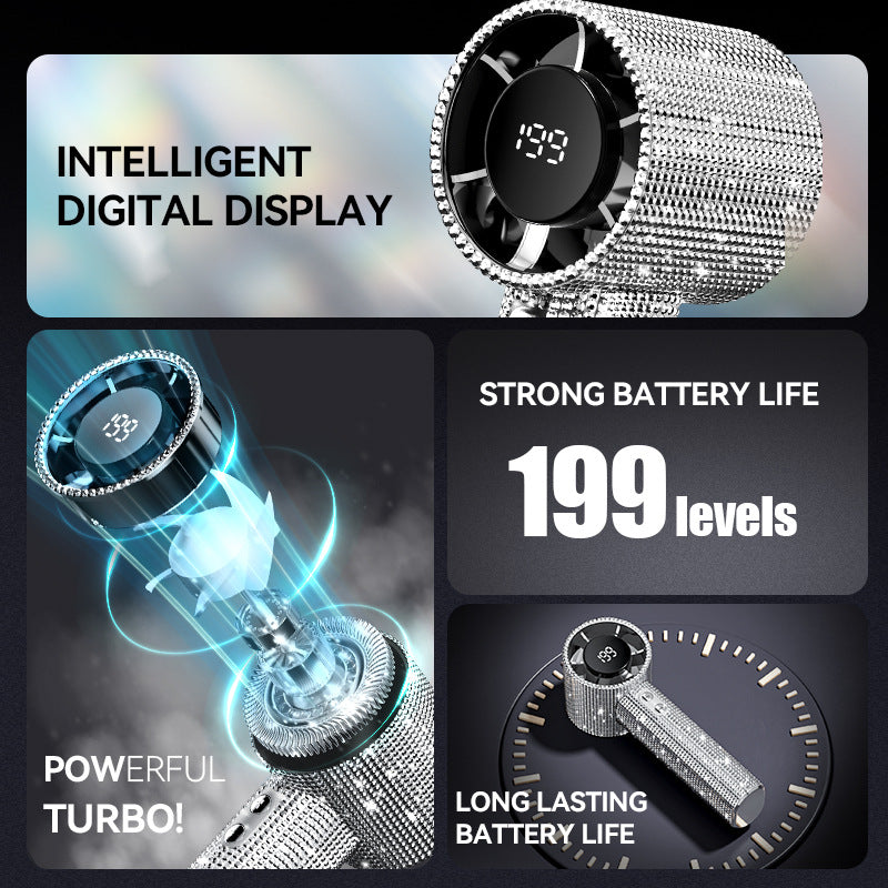 💎 Full Diamond Handheld Fan | Digital Display & Adjustable Speed