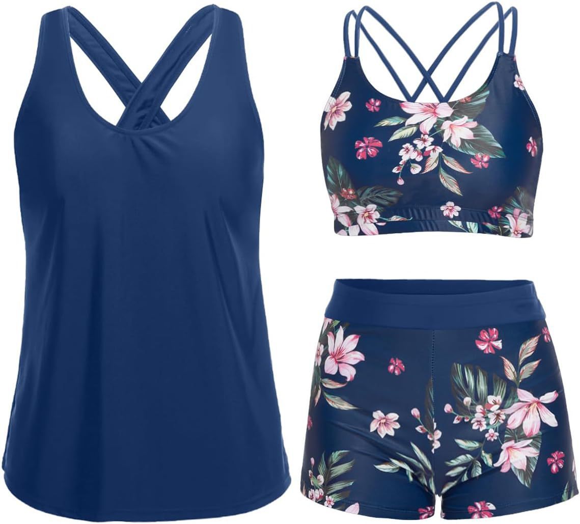 Three Piece Tankini with Shorts with Pockets