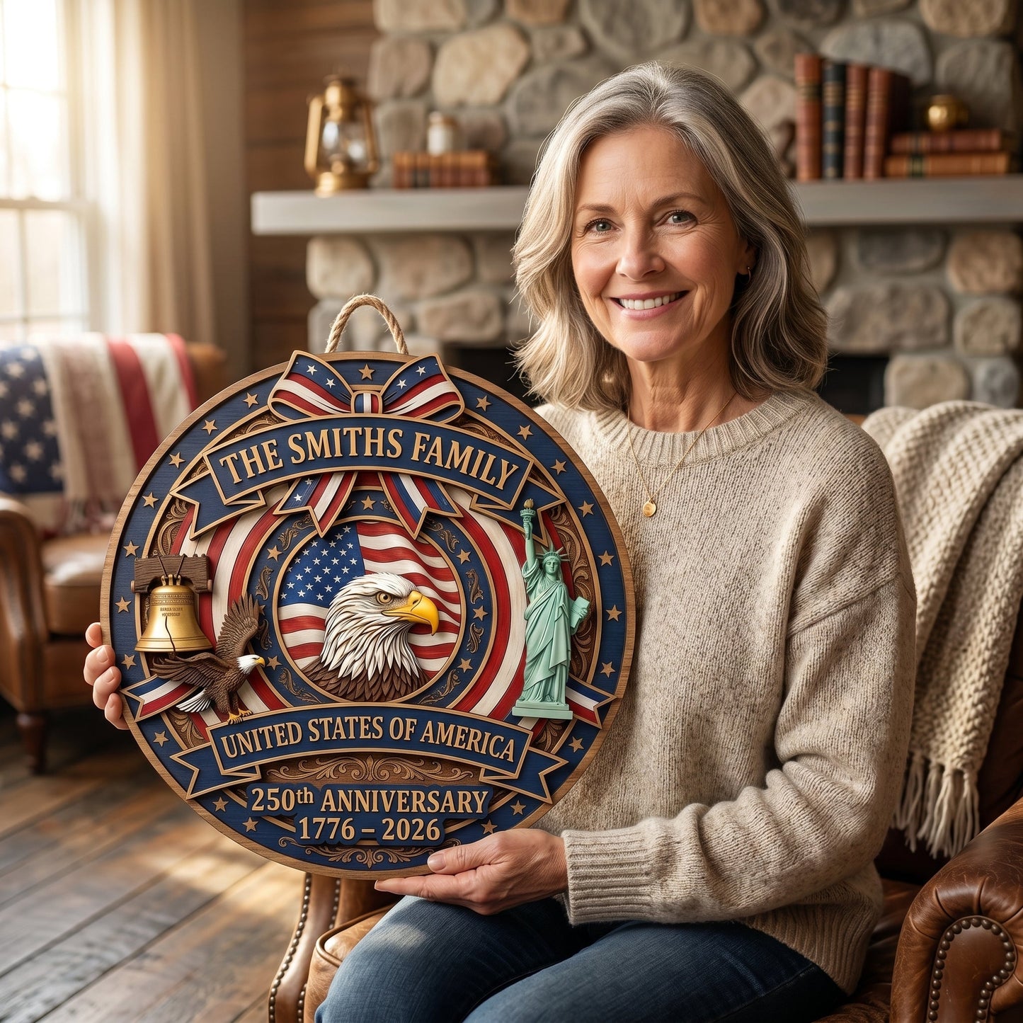 🎖️ USA 250th Anniversary Wooden Wall Sign – “A Nation’s Legacy, A Family’s Pride”