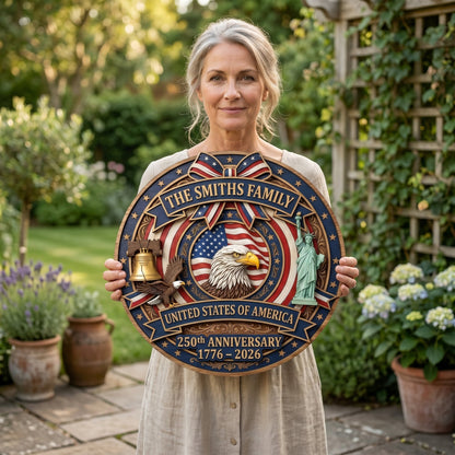 🎖️ USA 250th Anniversary Wooden Wall Sign – “A Nation’s Legacy, A Family’s Pride”