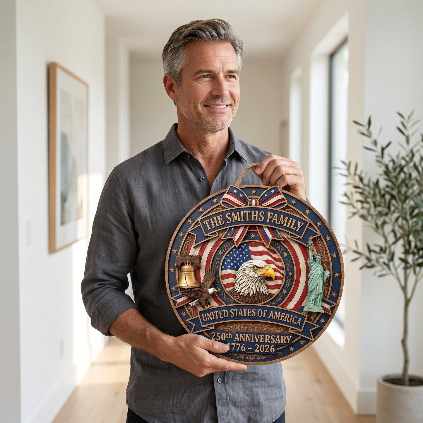 🎖️ USA 250th Anniversary Wooden Wall Sign – “A Nation’s Legacy, A Family’s Pride”