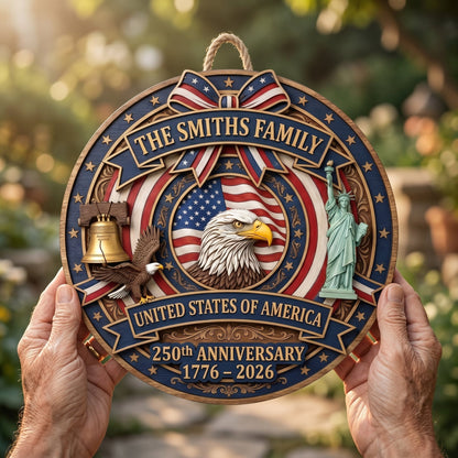 🎖️ USA 250th Anniversary Wooden Wall Sign – “A Nation’s Legacy, A Family’s Pride”
