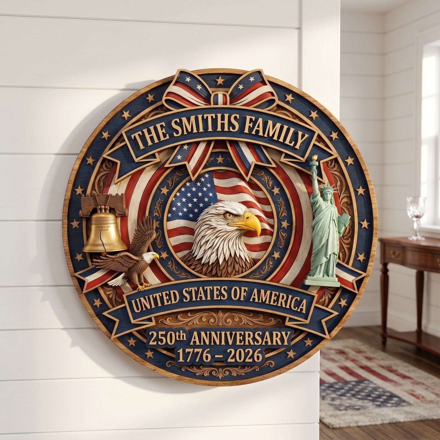🎖️ USA 250th Anniversary Wooden Wall Sign – “A Nation’s Legacy, A Family’s Pride”