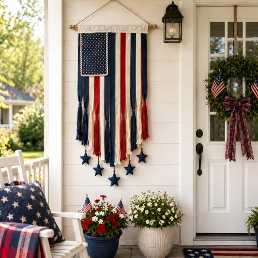 Authentic Vintage American Flag Fringe Banner – Hand-Distressed Rustic Wall & Porch Decor