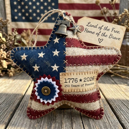 3-Pcs 2026 US 250th Anniversary Patriotic Ornaments - Handstitched Rustic Star Heart Map Decor Set