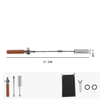 Heavy Duty Multi-Stage Extension Flame Torch – Detachable Stainless Steel Camping Blowtorch with Solid Wooden Handle & Pulse Igniter