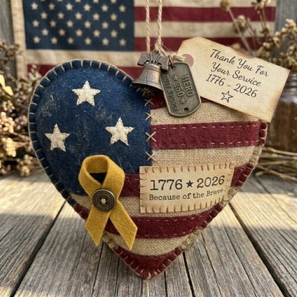 3-Pcs 2026 US 250th Anniversary Patriotic Ornaments - Handstitched Rustic Star Heart Map Decor Set