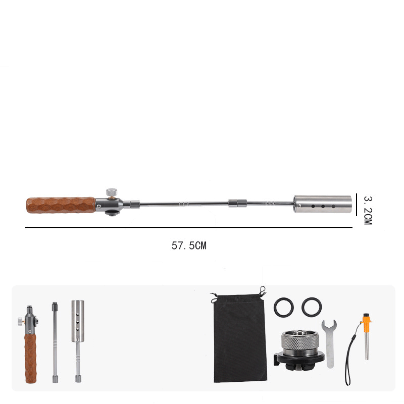 Heavy Duty Multi-Stage Extension Flame Torch – Detachable Stainless Steel Camping Blowtorch with Solid Wooden Handle & Pulse Igniter