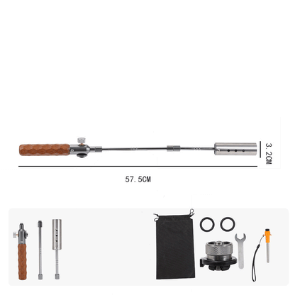 Heavy Duty Multi-Stage Extension Flame Torch – Detachable Stainless Steel Camping Blowtorch with Solid Wooden Handle & Pulse Igniter