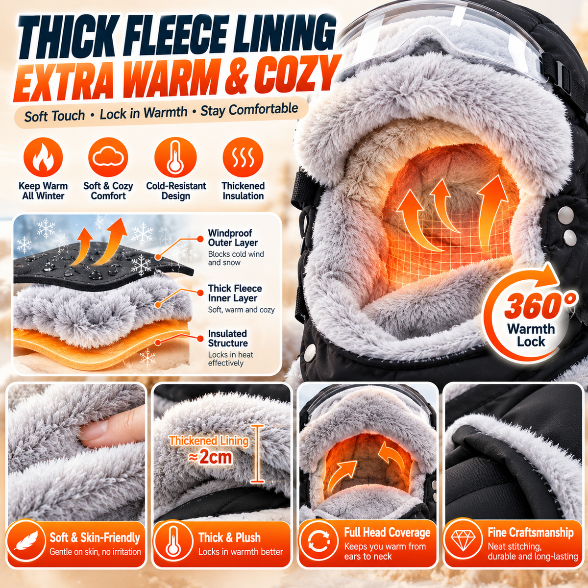❄️ Winter Fleece Balaclava Hat with Goggles – Full Face Wind Protection