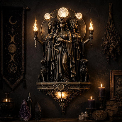 Triple Goddess Hecate LED Wall Sconce – Wiccan Witchy Torch Wall Light