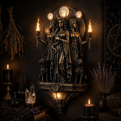 Triple Goddess Hecate LED Wall Sconce – Wiccan Witchy Torch Wall Light