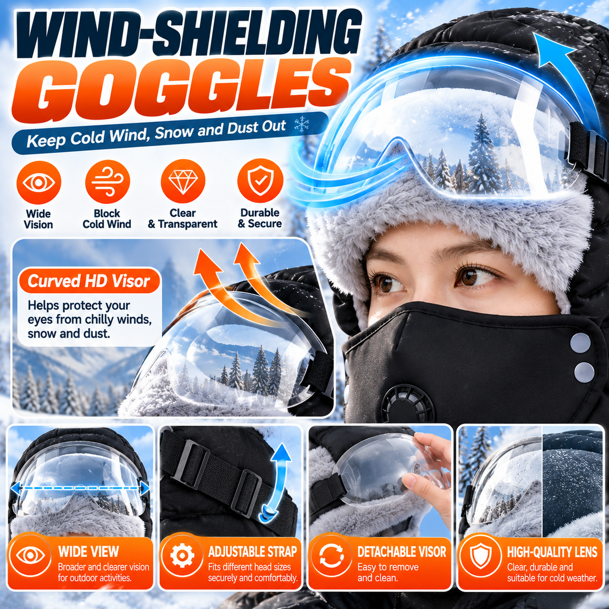 ❄️ Winter Fleece Balaclava Hat with Goggles – Full Face Wind Protection