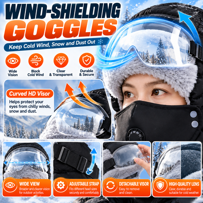 ❄️ Winter Fleece Balaclava Hat with Goggles – Full Face Wind Protection
