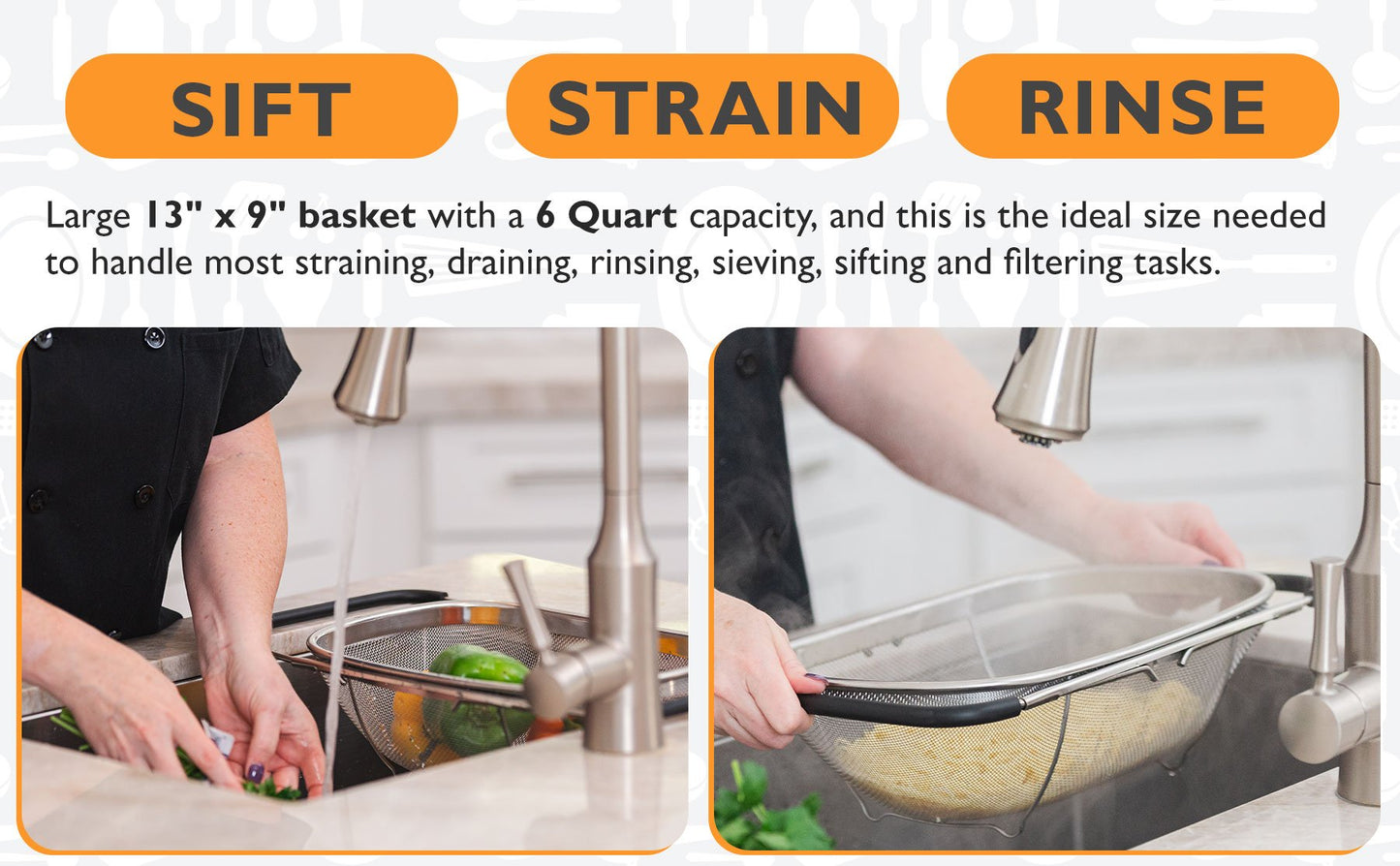 🥗 Premium Stainless Steel Colander – Fast Draining, Effortless Cooking